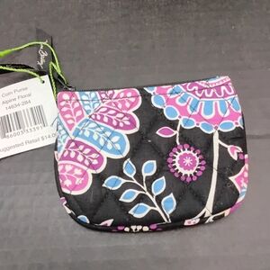 Vera Bradley Black and Purple Floral Coin Purse
